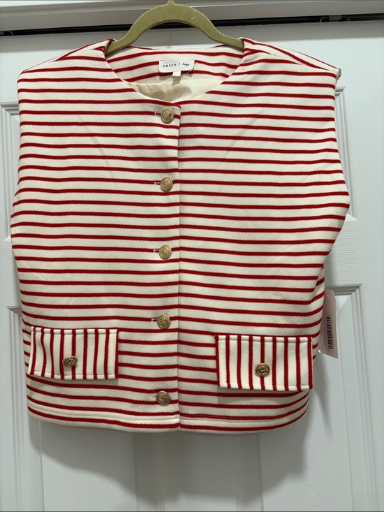 entro Jackets & Blazers - Entro NWT Red and cream Striped Cropped Button Vest/top/jacket size L